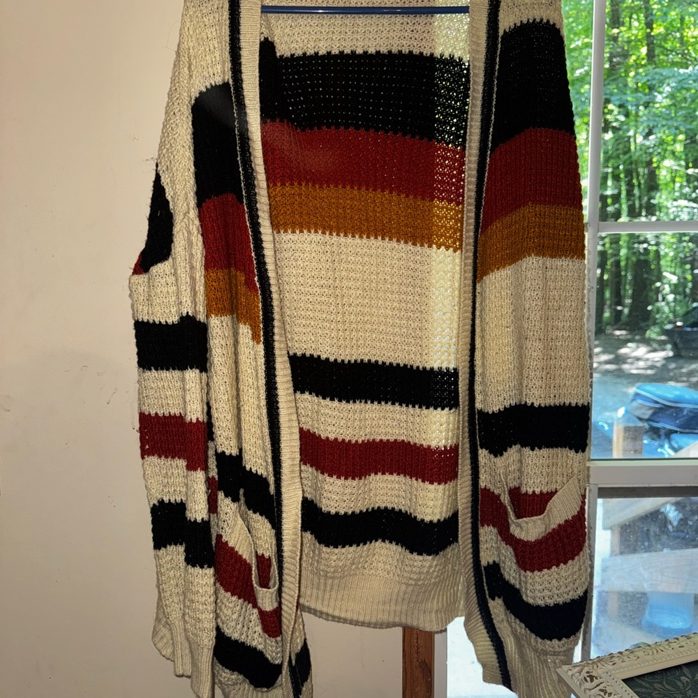 Striped Open-Front Cardigan Sweater